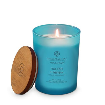 Chesapeake Bay Candle Mind & Body Medium Jar Candle Nourish + Renew (Coconut & Sandalwood) (Pack of 4) - color: Nourish + Renew, size: 8.8oz (Pack of 4)