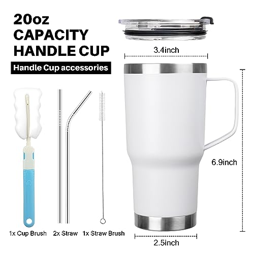 20 oz Tumbler with Handle, Stainless Steel Insulated Tumbler with Lid and Straw, Double Wall Vacuum Coffee Mug Tumbler, Insulated Coffee Thermal Cup for Cold and Hot (White) - color: White, size: 20 Ounces