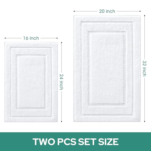 HOMEIDEAS Bathroom Rugs Sets 2 Piece, Super Soft and Absorbent Non Slip Microfiber Machine Washable Bath Mat Set (20" x 32" + 16" x 24", White) - color: Loop- White, size: 1'4" x 2'8" (16"x24"+20"x32")