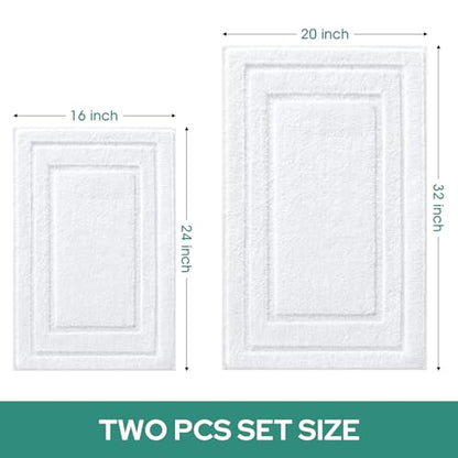 HOMEIDEAS Bathroom Rugs Sets 2 Piece, Super Soft and Absorbent Non Slip Microfiber Machine Washable Bath Mat Set (20" x 32" + 16" x 24", White) - color: Loop- White, size: 1'4" x 2'8" (16"x24"+20"x32")