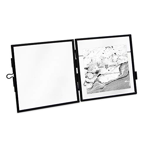 Isaac Jacobs 4x4 Black Metal Floating Photo Frame, Locket Closure | Modern Style Brass and Glass, Metal Floating Desk Photo Frame, with Locket Closure, Art, Mementos & Keepsakes - size: 4x4