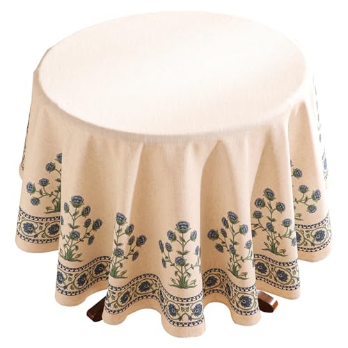 patdrea Vintage French Linen Tablecloth,Round,Diameter 67"-Ivar B | Elegant Table Cloth for Round Table,Blue and White Floral Patterned,Dining Room,Tea Party,Thanksgiving Decor - color: Ivar B, size: 67" (Round)