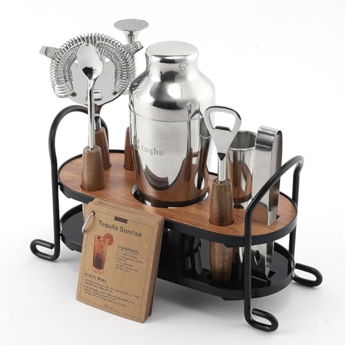 Cocktail Shaker Set with Stand, Mixology Bartender Kit for Drink Mixing | Mixology Set with 7 Bar Set Tools Cocktail Kit