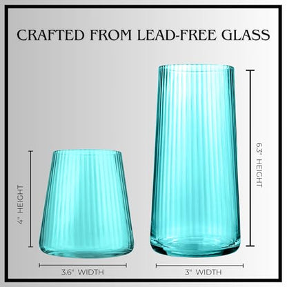 ARTLAND Soho Optic 14.5 oz Double Old Fashion & 17.5oz Highball Glasses (8-Piece Set) - Modern Design Barware Glasses - Elegant Durable & Stylish Bar Glassware Essential, Dishwasher Safe (Turquoise) - color: Light Turquoise, style: Highball & DOF (8-Piece