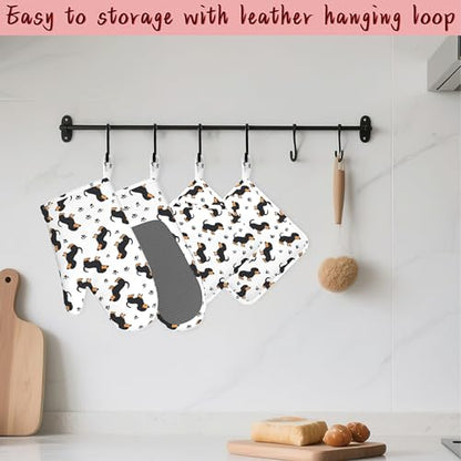 Cute Dachshund Dog Heat-Resistant Silicone Oven Mitts and Pot Holders 4 Piece Set,Extra Long Non-Slip Kitchen Oven Gloves for Cooking, Baking, BBQ,Grilling - color: Cute Dachshund Dog
