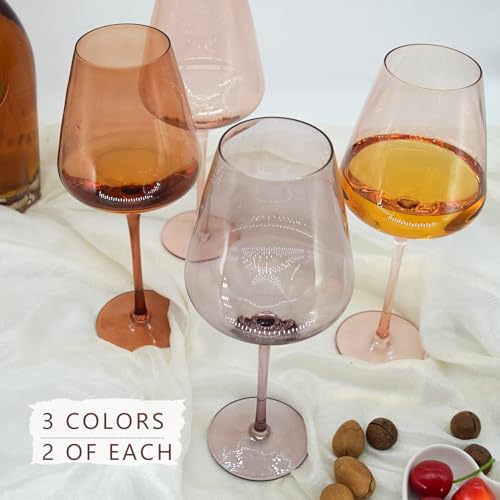 Brown Wine Glasses Set of 6, 19.5oz Amber Wine Glasses, Hand-Blown | Premium Lead-Free Crystal, Large Venus Wine Glasses with Long Stem, Ideal Gift for Fall, Autumn, Daily Use, Special Occasions - color: 19.5oz amber wine glasses