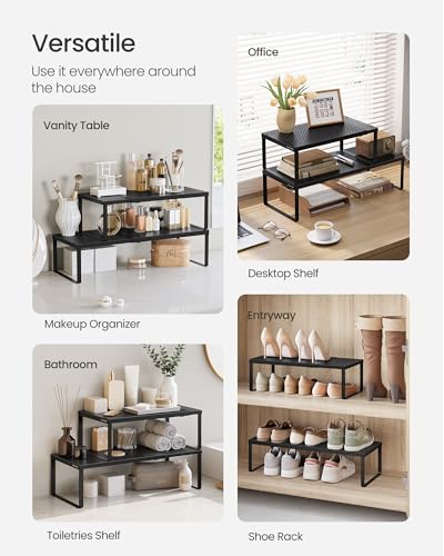 SONGMICS Spice Rack Expandable Kitchen Countertop Shelf, Metal | Small cupboard organizer, space-saving tabletop shelf, Matte Black, UKCS007B01 - color: Matte Black, size: Set of 1