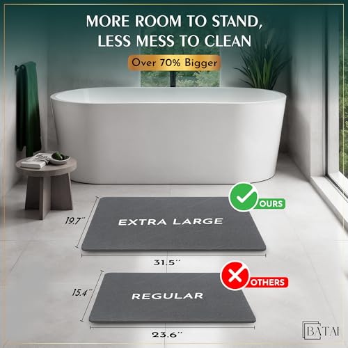 Extra Large Diatomaceous Earth Stone Bath Mat (31.5” x 19.7”) Dark Gray XL | Fast Absorbent Shower Stone Bath Mat For Bathroom - Quick Dry, Easy Clean and Non-Slip Mat - Instant Drying Diatomite Bathmat - color: Dark Gray