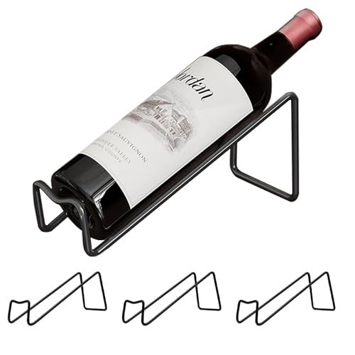 4-Pack Countertop Wine Bottle Holder, Small Metal Wire Wine Rack Stand for Tabletop Storage, Cabinet, Pantry, Bar, and Kitchen Organization (Black) - color: Black