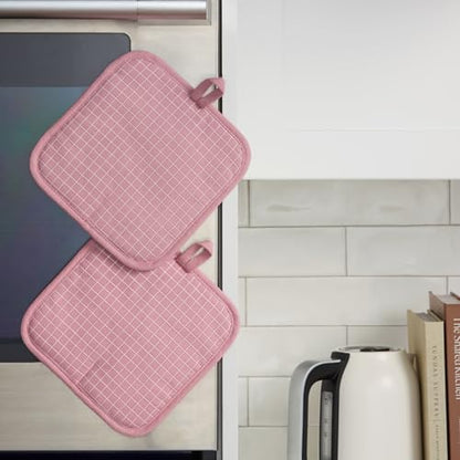 KITCHENAID Gourmet Series Gridlines Pot Holders 2-Pack Set, Heat Resistant up to 600°F, Soft Silicone Grip, Magnetic Cuff, Dried Rose, 8"x8" - color: Dried Rose