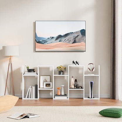 Set of 2 Geometric Bookcase, S-Shaped Modern Bookshelf, Room Divider Bookshelf, 62" Tall Unique Abstract Bookcase with 5-Tier Display Shelf for Living Room Office, White - color: White