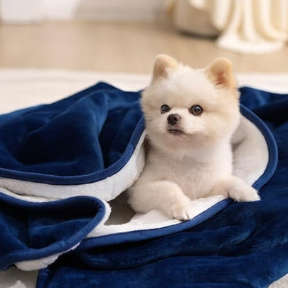 gogobunny Waterproof Bed Blanket, Reversible Sherpa Fleece Throw Blanket for Dog Puppy Cat, Furniture Cover Protects Bed Couch Sofa from Liquid Pee and Pet Fur (Navy Blue, 25x35 inches) - color: Navy Blue, size: 25x35 inches
