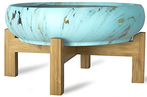 Succulent Pots, 10 Inch Ceramic Bonsai Pots with Drainage, Shallow Planters | Large Pots for Cactus Flower Plants Plus Succulent Planting Tools Set & 2.2lb Mix Pebbles - color: Lake Blue With Tools