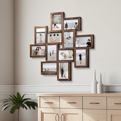 Jerry & Maggie - Photo Frame 24x24 Square Storm Eye PVC Picture Frame Selfie Gallery Collage Wall Hanging for 6x4 Photo - 12 Photo Sockets - Wall Mounting Design (Gold Rusted) - color: Golden