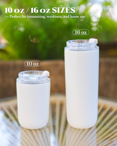 16 oz Insulated Coffee Tumblers, Travel Coffee Tumblers with Straw (Cream) | Double-Wall Stainless Steel Tumbler, Leak Proof Tumbler, Reusable Cups with Lids for lced and Hot Drinks - color: 16-Cream, size: 16 Ounces