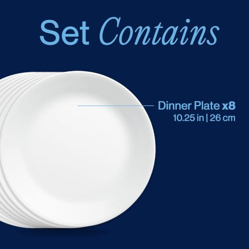 Corelle Vitrelle 8-Piece Dinner Plates Set Triple Layer Glass and Chip Resistant, Lightweight Round Plates, Winter Frost White - size: 10.25" Dinner Plates