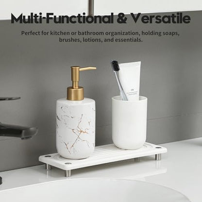 Water Absorbing Stone Sink Caddy, Diatomite Kitchen Sink Organizer, Bathroom Counter Tray, Faucet Drying Mat Coaster Soap Dish Rack Riser Dispenser Sponge Holder, Silver, White 10" x 4" - color: 10"x 4" - White