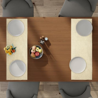 Encasa XO Table Runner 4 Seater, Soft Chenille 13"x59" | Natural, Woven Rib Texture | Machine Washable | Colorfast & Shrink Resistant | Durable Polyester Yarns - color: Natural, size: 13x36 in