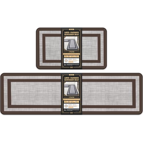 Mattitude Kitchen Mats Set of 2,Cushioned Anti-Fatigue Non-Skid Rug Sets | Ergonomic Comfort PVC Kitchen Mats for Floor,Standing Mat for Kitchen,Floor,Office,Sink,Laundry, Chocolate Frame - color: Chocolate Frame, size: 17.3" x 59 "+ 17.3" x 29 "--0.40 in