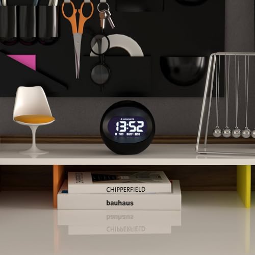 NEWGATE® Centre of the Earth Alarm Clock | Round Retro Digital LCD Clock | Black | Ideal for Bedside, Desk or Shelf | Retro Bedroom & Office Accessory - color: Black