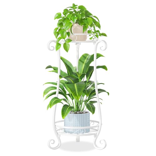 iDavosic.ly 2 Tier Tall Metal Plant Stand Outdoor Indoor, 27 Inch, White | Corner Flower Pot Holder Shelf, Wrought Iron Vertical Display Rack for Patio Porch Garden, Heavy Duty, Sturdy, Space Saving - color: White, size: 2 Tiers