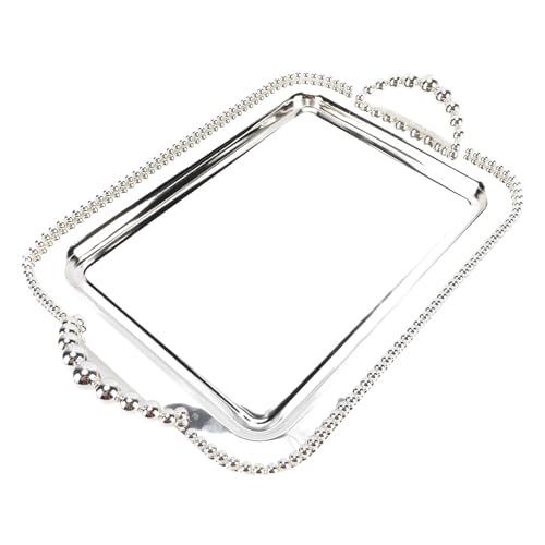 ciciglow European Style Beaded Metal Serving Tray Elegant Mirror Platter for Desserts Jewelry for Home Office Cafes (Silver) - color: Silver