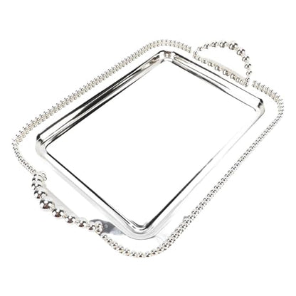 ciciglow European Style Beaded Metal Serving Tray Elegant Mirror Platter for Desserts Jewelry for Home Office Cafes (Silver) - color: Silver