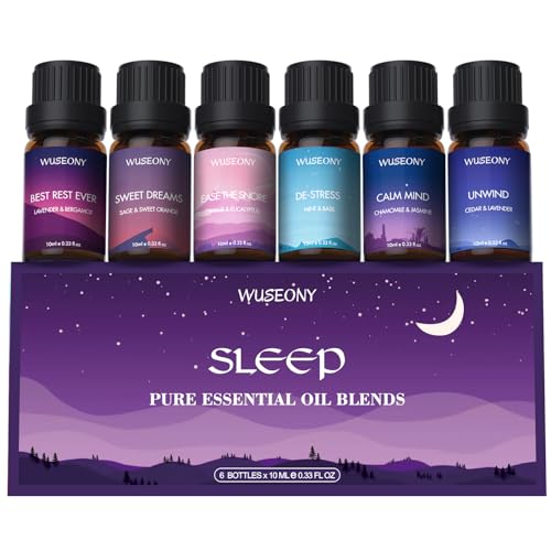 WUSEONY Sleep Essential Oils Set for Diffusers for Home, Set of 6 Essential Oil Blend Aromatherapy - Eucalyptus, Jasmine, Orange, Lavender, Cedar, Mint - color: Sleep