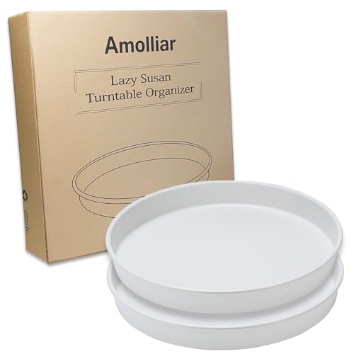 Amolliar Lazy Susan, Turntable Organizer for Cabinet, Metal White 10" 2Pack | Spice Rack for Fridge, Pantry, Cabinet, 360 Rotating Trays Countertop, Under Sink Organizer, Kitchen Condiment Organizer - size: White 10'' 2Pack