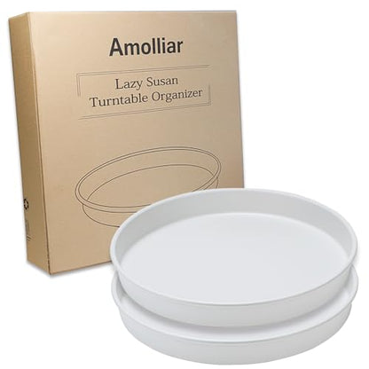 Amolliar Lazy Susan, Turntable Organizer for Cabinet, Metal White 10" 2Pack | Spice Rack for Fridge, Pantry, Cabinet, 360 Rotating Trays Countertop, Under Sink Organizer, Kitchen Condiment Organizer - size: White 10'' 2Pack