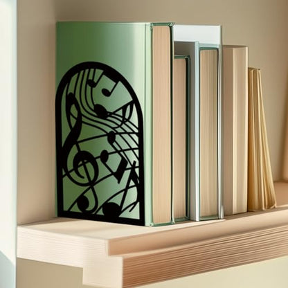 Musical Metal Book Ends Non-Skid Black Unique Bookend Decorative Heavy Book Ends for Shelves Heavy Duty Study Book Support Stoppers for Desk Musical Note 7x4.7x3.5 inch 1 Pairs/2 Pcs - style: Musical Note
