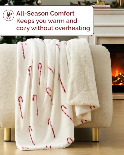Christmas Sherpa Blanket Throw Size, Reversible Blanket - Candy Cane, 50x60 | Super Soft Double Sided Throw for Bed, Sofa, Couch, Reversible Sherpa Fleece Blanket, Thick, Warm, Plush, Xmas Winter Bedding - color: 04 - Candy Cane