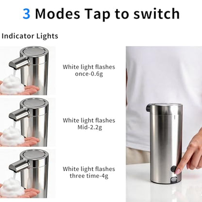 Touchless Automatic Soap Dispenser,11.84 oz Rechargeable Automatic Soap Dispenser, 3-Level Adjustable Liquid soap Dispenser, Suitable for bathrooms and Kitchens (Stainless)