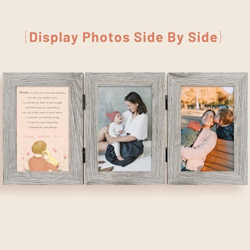 Golden State Art, 4x6 Triple Picture Frame Light Grey- Real Glass, 2 Pack | Trifold Photo Frame Vertical Display for Desktop - Three Folding Picture Collage - color: Light Gray, size: 4x6(2 Pack)