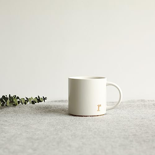 COLLECTIVE HOME Ceramic Coffee Mug, 15 oz Monogram Cup with Gift Box(R) | Dishwasher Safe, Engraved Gold Letter , Personalized Housewarming Birthday Present, Christmas Thanksgiving Mothers Day Gifts - color: gold-r
