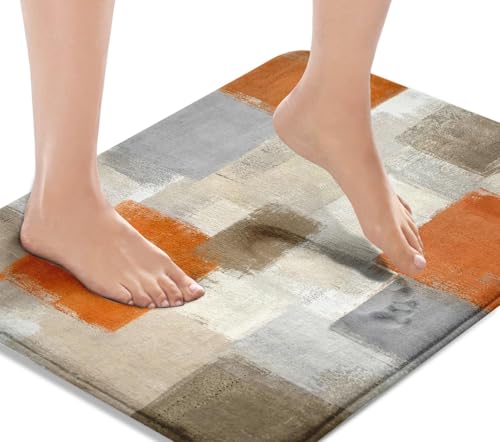 Bath Mat, Bathroom Rug, 18x30 Inch, Geometric Orange Gray | Abstract Washable Cover Floor Rug Carpets Floor Mat Bathroom Decorations for Kitchen Indoor - color: Orange Abstract Geometric, size: 18" x 30" (Rectangular)