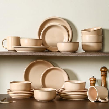 GZG 8 Inch Ceramic Dinner Salad Plates, Warm Sand, Set of 4 | Rustic Matte Glaze Stoneware, Microwave & Dishwasher Safe, For Salad, Dessert, Appetizer, Everyday Use - color: Warm Sand, size: 4 pcs Salad Plate Set