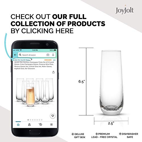 JoyJolt Milo Stemless Champagne Flutes Set of 4 Crystal Glasses. 9.4oz Champagne Glasses. Prosecco Wine Flute, Mimosa Glasses Set, Cocktail Glass Set, Water Glasses, Highball Glass, Bar Glassware - style: Clear