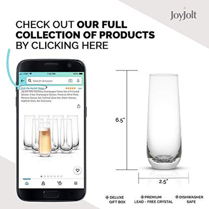 JoyJolt Milo Stemless Champagne Flutes Set of 4 Crystal Glasses. 9.4oz Champagne Glasses. Prosecco Wine Flute, Mimosa Glasses Set, Cocktail Glass Set, Water Glasses, Highball Glass, Bar Glassware - style: Clear