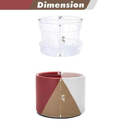 D'vine Dev 2-Pack Cachepot with Clear Pot, 6.5" Low, Crimson Dune, 93-V-D-4 | Dual-Pot System, Root Visibility, Bottom Watering Support, Enhanced Drainage, Artistic Stoneware Design, Easy Plant Care - color: Crimson Dune, size: 6.5” Cachepot + 6“ Clear Gr