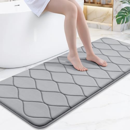 Smiry Memory Foam Bath Mat 59x24, Ultra Soft Absorbent Bathroom Rugs | Grey, Plush Quick Dry and Machine Washable Cushion Bath Mats for Bathroom, Shower, Tub & Home Decor - color: Grey, size: 59"x24"