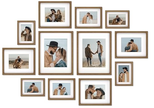 12 Pack Shadow Box Style Gallery Wall Frame Set -Rustic Photo Frame Set with Mat for 8x10, 5x7 and 4x6-Multiple Sizes Picture Frame Set for Wall Collage–Farmhouse Assorted Deep Picture Frames(Walnut) - color: Walnut, size: Gallery Wall "Star"