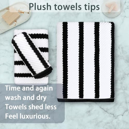 VOOVA & MOVAS 3PC Towel Set, 100% Cotton, Black White Dark Tan | 1 Large Bath 30x56 In,1 Hand 18x28 In,1 Wash Cloth 13x13 In, Quick Dry, Soft, Thick, Dorm Room Essentials - color: Black + White, size: 3 PC Bathroom Towel Set