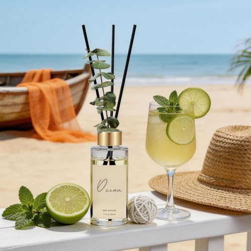 Reed Diffuser Set of 3, Eucalyptus, Linen, Ocean Oil Diffusers with Sticks | 1.7 fl oz Each, Total 5.1 oz, Long-Lasting Essential Oil Home Fragrance, Air Freshener for Bedroom, Bathroom Decor