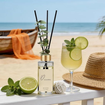 Reed Diffuser Set of 3, Eucalyptus, Linen, Ocean Oil Diffusers with Sticks | 1.7 fl oz Each, Total 5.1 oz, Long-Lasting Essential Oil Home Fragrance, Air Freshener for Bedroom, Bathroom Decor