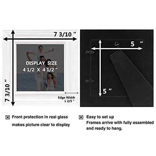 5x5 Picture Frames (3 Pack, Distressed White Wood Grain) Rustic Photo Frame Set with High Definition Glass for Wall Mount & Table Top Display - color: Distressed White, size: 5x5