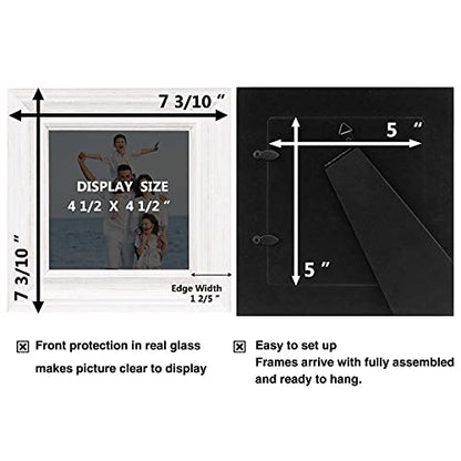 5x5 Picture Frames (3 Pack, Distressed White Wood Grain) Rustic Photo Frame Set with High Definition Glass for Wall Mount & Table Top Display - color: Distressed White, size: 5x5
