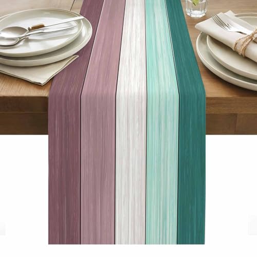 Aqua Green Purple Summer Table Runner, Nautical Coastal Beach Farmhouse Cotton Linen Holiday Table Decor for Home,Kitchen,Dining Room,Indoor,Outdoor,Small 13X36 Inches Retro Rustic Barn Wood Texture - color: Aqua Green, size: Small 13x36