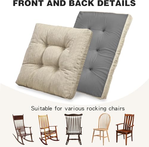 baibu Patented Dual-Layer Rocking Chair Cushion Set, 19.5 x 19.5 in, Beige | Two-piece memory foam seat and back cushion set with secure ties and a non-slip bottom for indoor rocking chairs. - color: Beige