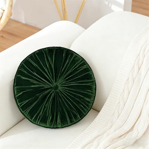 Dark Green Round Throw Pillow, 17.7" Pumpkin Pleated Decorative Couch Pillows Circular Velvet Sofa Chair Floor Pillow Cushion for Office Living Bedroom Farmhouse - color: Dark Green